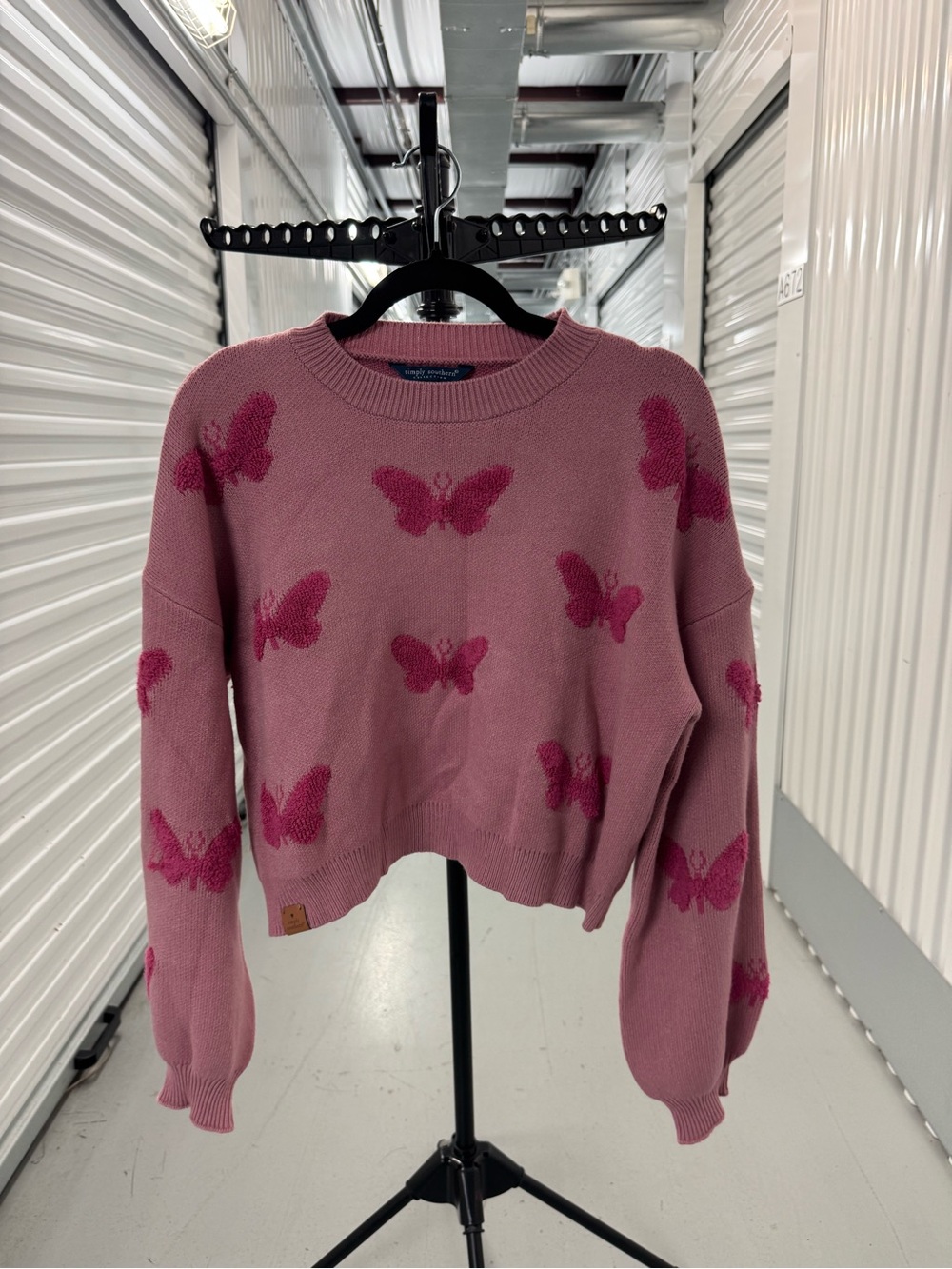 Nwt Simply Southern Mauve Crewneck Sweater Dark Pink Butterfly Motif Size xl